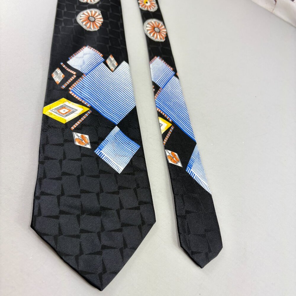 Laurant Benon Black Floral Geometric Men's Tie 3 3/4" x 60"